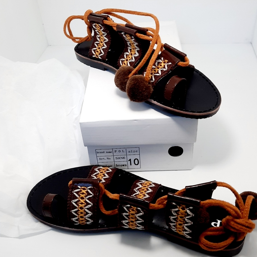 NEW POL Bohemian Aztec Lace-up Sandals